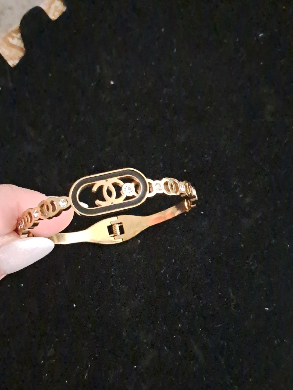 Gold and Black Logo Bangle Bracelet - Picture 3 of 3